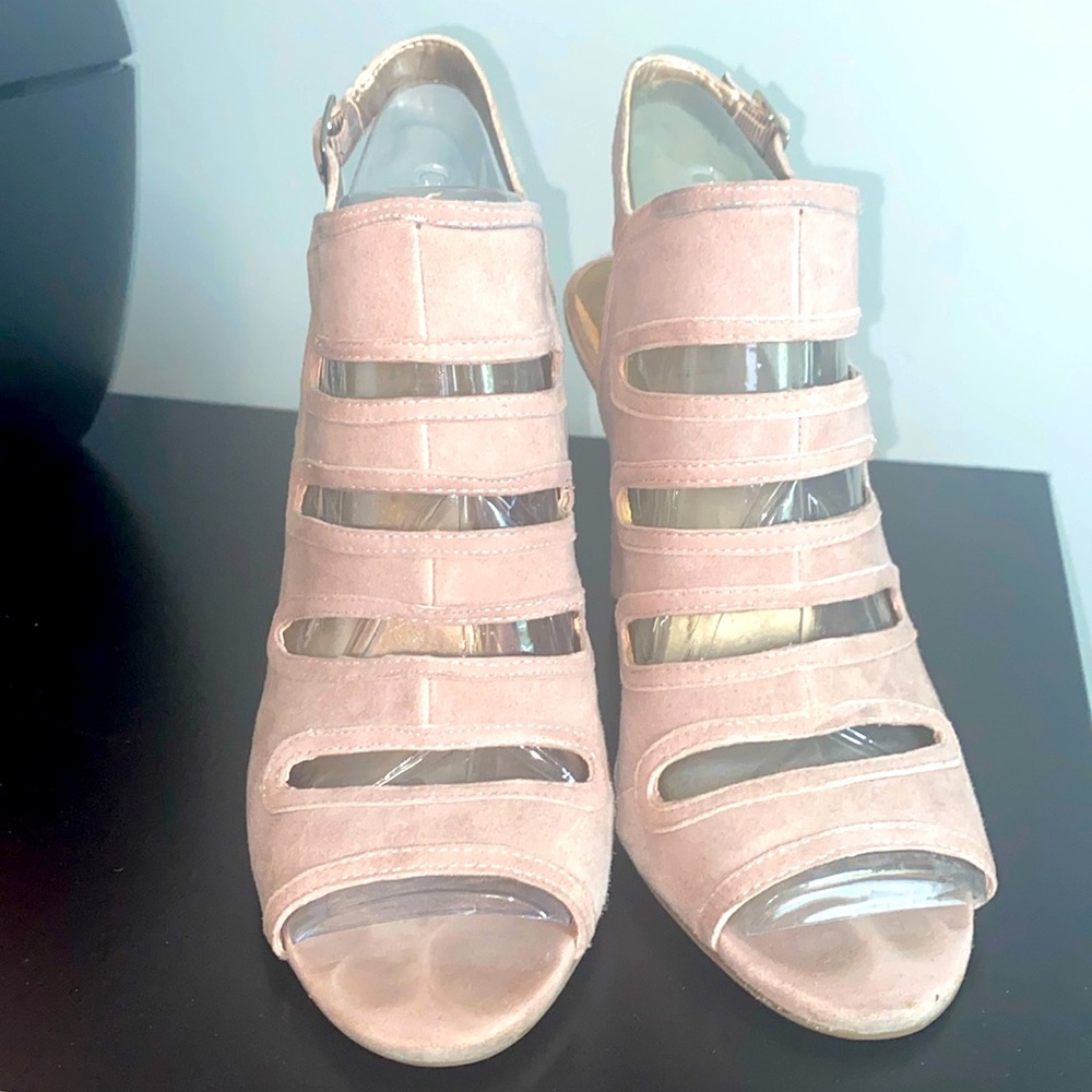 BCBG Blush Suede Strappy Cutout Heeled Sandals